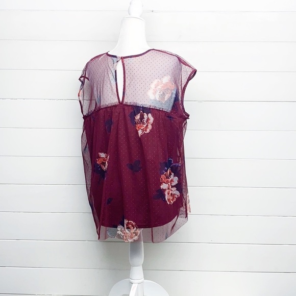 Maurices Floral‎ Maroon Tulle Top - Picture 6 of 9